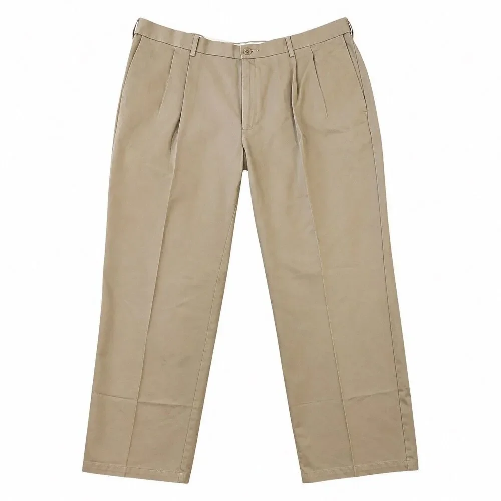 Haggar Work to Weekend Men’s Khaki Pants Classic Fit Pleated Beige 42x30